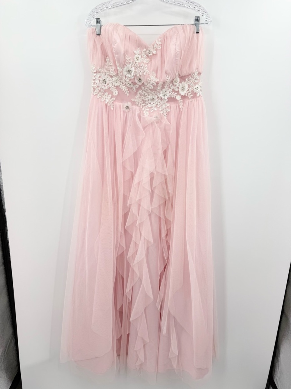 Roberta Pink Strapless Sweetheart Formal Gown Lace Appliqué Bodice Size 15